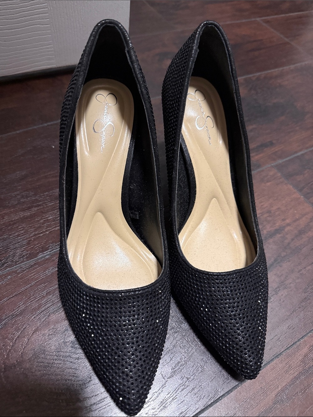 Jessica Simpson Black Pointed Rhinestone Pumps